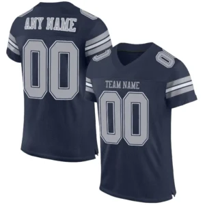 Custom Navy Mesh Football Jersey with Gray-White
