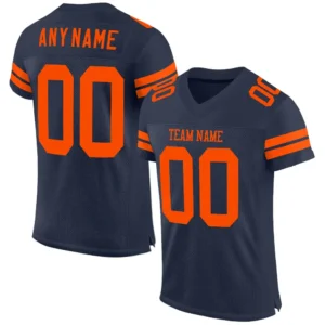 Custom Navy Mesh Football Jersey with Orange