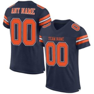 Custom Navy Mesh Football Jersey with Orange-White