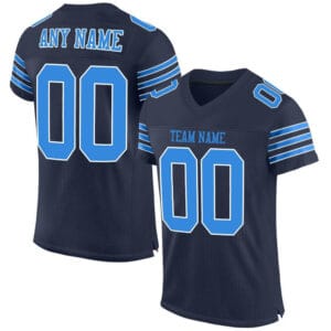 Custom Navy Mesh Football Jersey with Powder Blue-White
