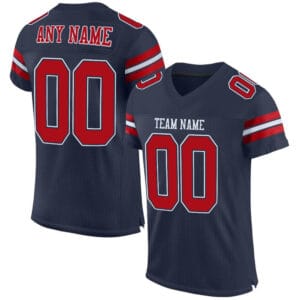 Custom Navy Mesh Football Jersey with Red-White