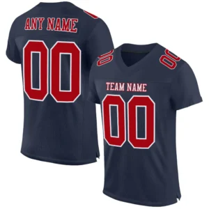 Custom Navy Mesh Football Jersey with Red-White