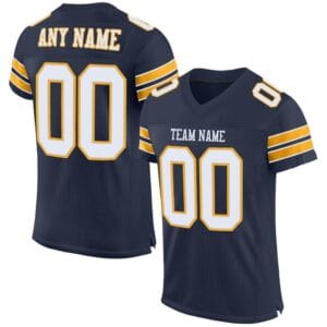 Custom Navy Mesh Football Jersey with White-Gold