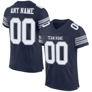 Custom Navy Mesh Football Jersey with White-Light Gray