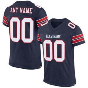 Custom Navy Mesh Football Jersey with White-Red Double Stripe