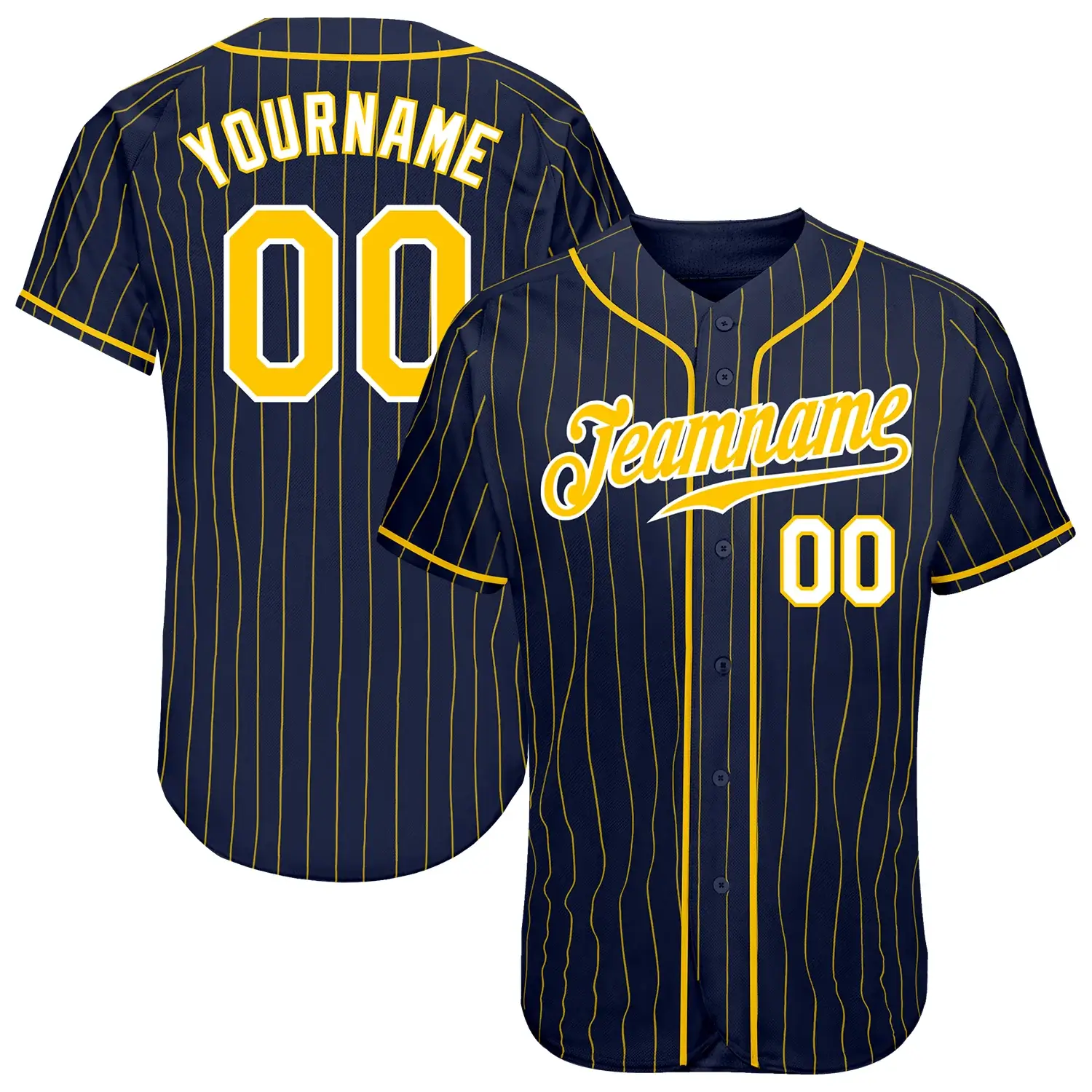 Custom Navy Pinstripe Baseball Jersey with Gold-White