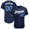 Custom Navy Pinstripe Baseball Jersey with Light Blue-White
