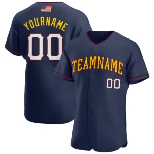 Custom Navy USA Flag Fashion Baseball Jersey with White-Gold