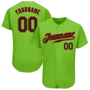 Custom Neon Green Baseball Jersey with Black-Red