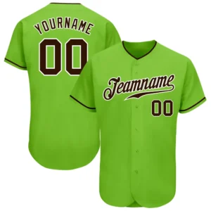 Custom Neon Green Baseball Jersey with Brown-White