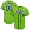 Custom Neon Green Baseball Jersey with Navy-White