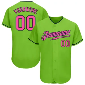 Custom Neon Green Baseball Jersey with Pink-Navy