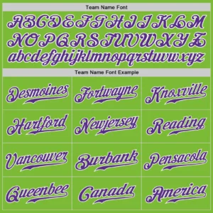 Custom Neon Green Baseball Jersey with Purple-White - Image 2