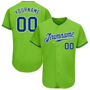 Custom Neon Green Baseball Jersey with Royal-White