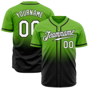 Custom Neon Green Fade Fashion Baseball Jersey with White-Black