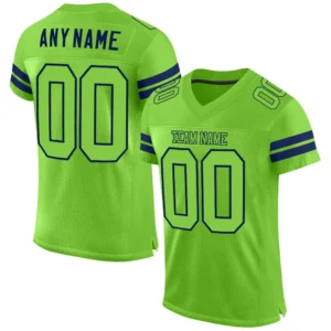 Custom Neon Green Mesh Football Jersey with Navy