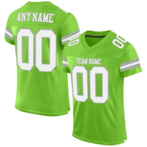 Custom Neon Green Mesh Football Jersey with White-Gray