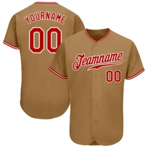 Custom Old Gold Baseball Jersey with Red-White