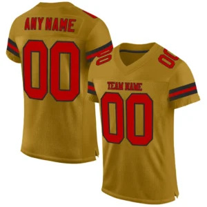 Custom Old Gold Mesh Football Jersey with Red-Black