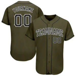 Custom Olive Baseball Jersey with Black-White