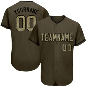 Custom Olive Baseball Jersey with Camo-Black