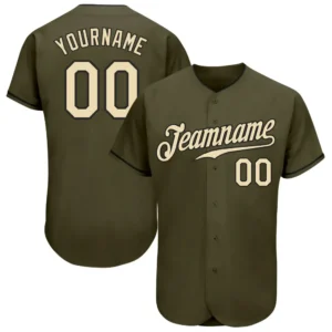Custom Olive Baseball Jersey with Cream-Black