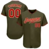 Custom Olive Baseball Jersey with Red-Cream
