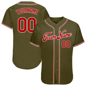 Custom Olive Baseball Jersey with Red-White