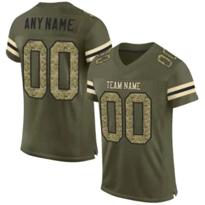 Custom Olive Mesh Football Jersey with Camo-Black
