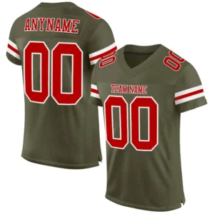 Custom Olive Mesh Football Jersey with Red-White