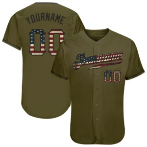Custom Olive USA Flag Fashion Baseball Jersey with Black