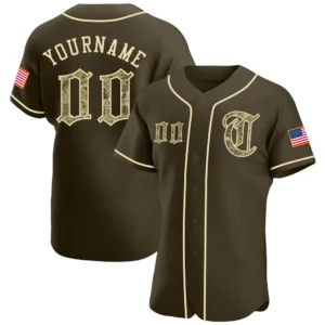 Custom Olive USA Flag Fashion Baseball Jersey with Camo-Cream