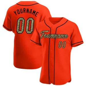 Custom Orange Baseball Jersey with Camo-Black