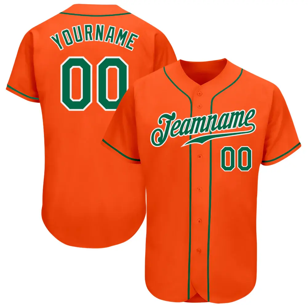 Custom Orange Baseball Jersey with Kelly Green-White
