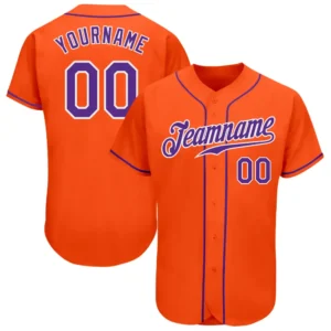 Custom Orange Baseball Jersey with Purple-White