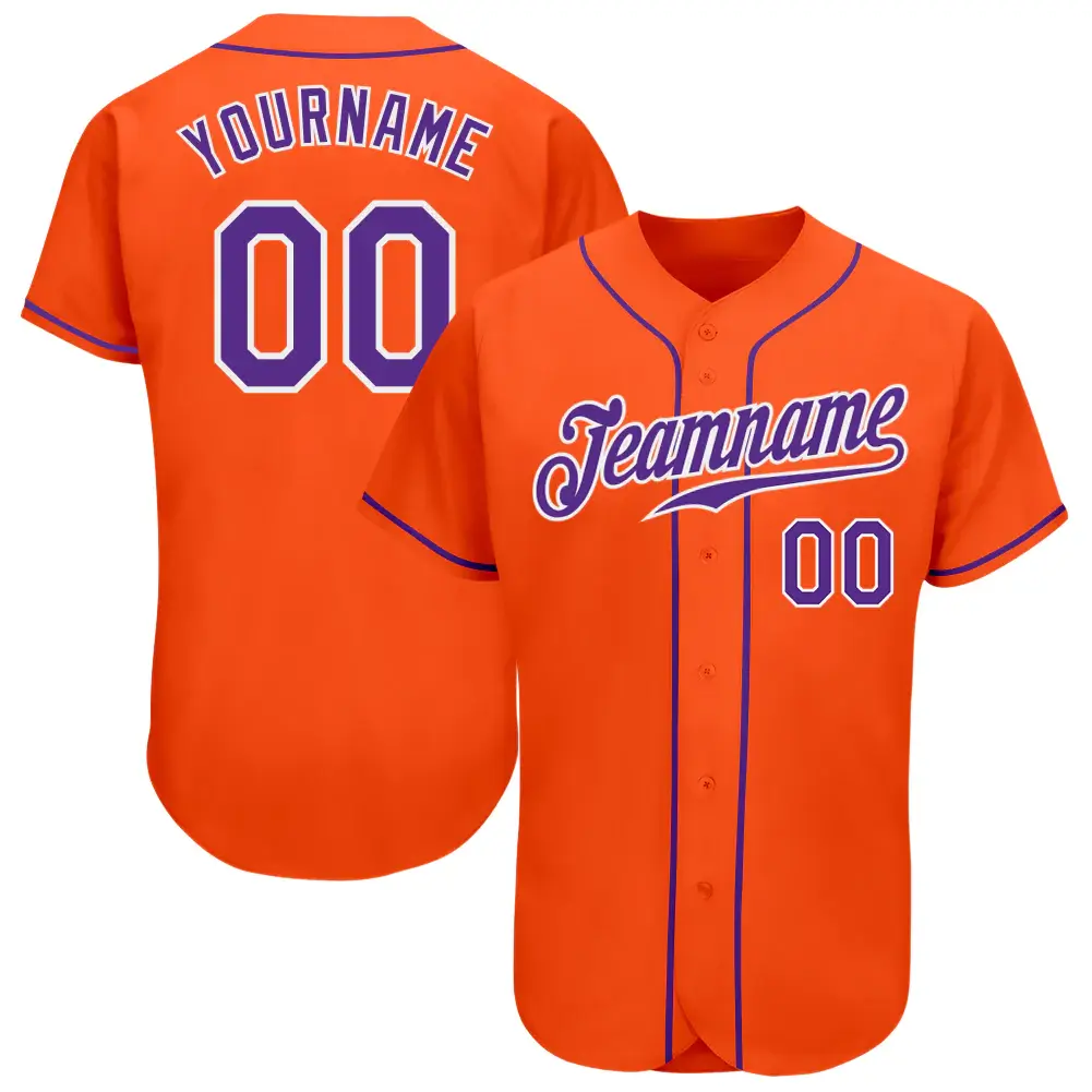 Custom Orange Baseball Jersey with Purple-White