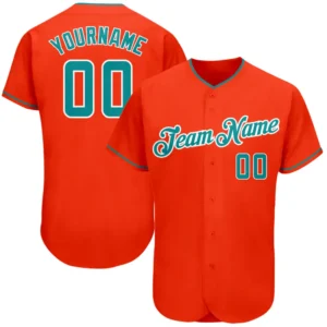 Custom Orange Baseball Jersey with Teal-White