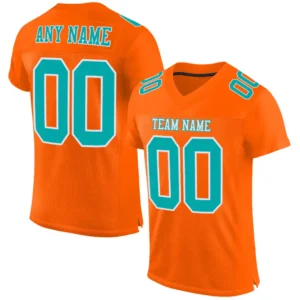 Custom Orange Mesh Football Jersey with Aqua