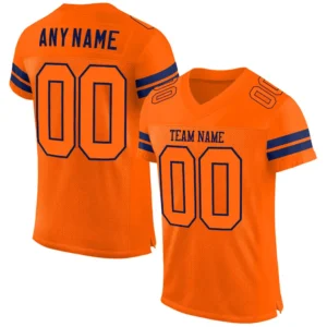 Custom Orange Mesh Football Jersey with Navy