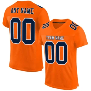 Custom Orange Mesh Football Jersey with Navy-White