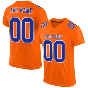 Custom Orange Mesh Football Jersey with Royal