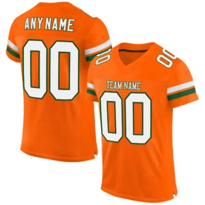 Custom Orange Mesh Football Jersey with White-Green