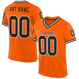 Custom Orange Mesh Throwback Football Jersey with Black