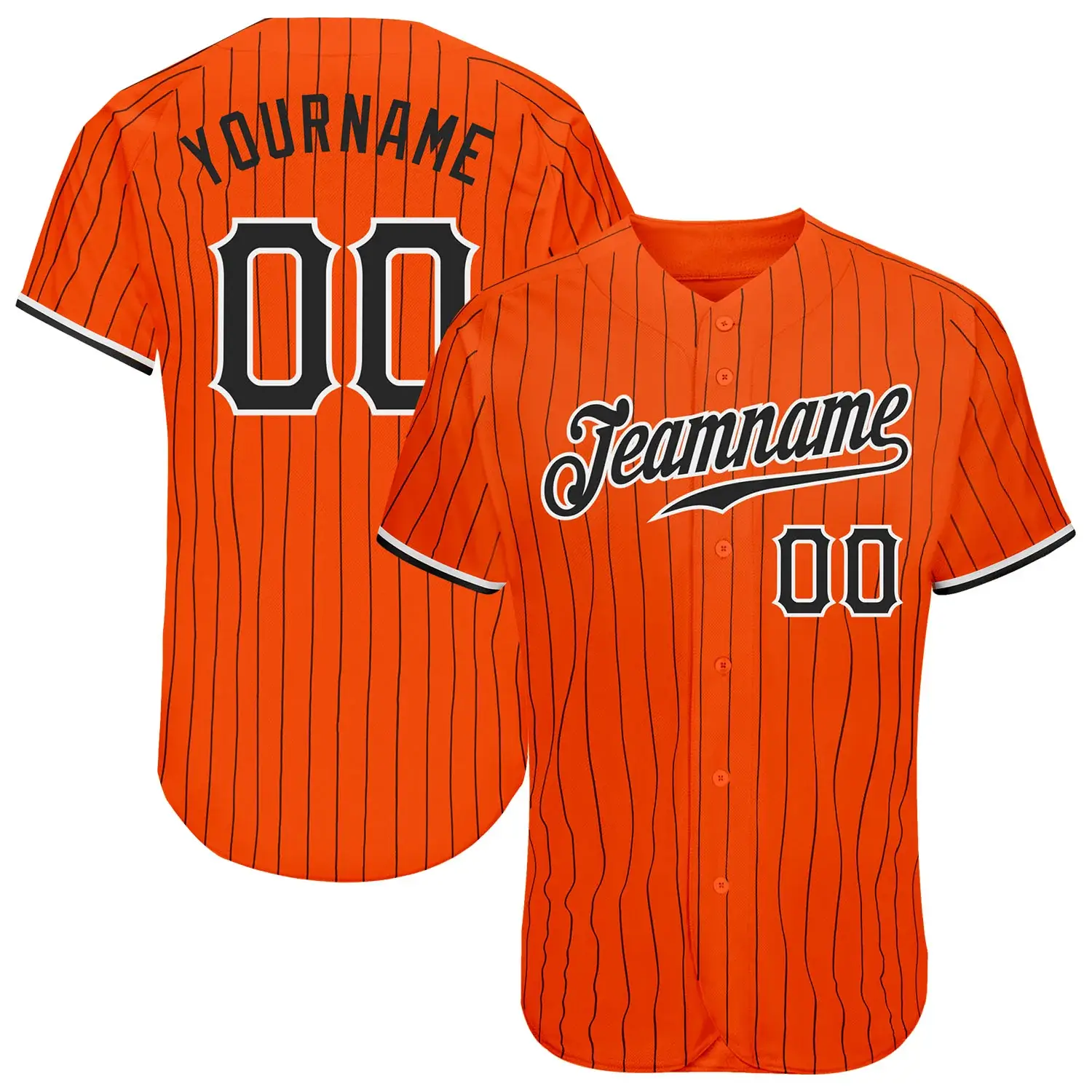 Custom Orange Pinstripe Baseball Jersey with Black-White