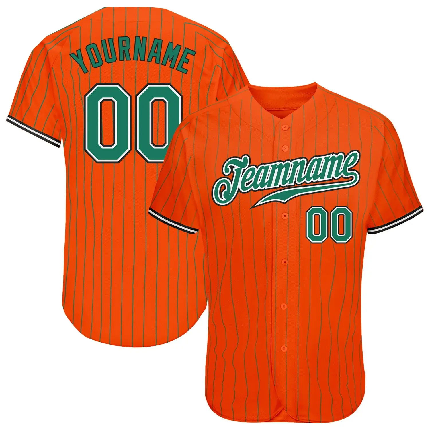 Custom Orange Pinstripe Baseball Jersey with Kelly Green-Black