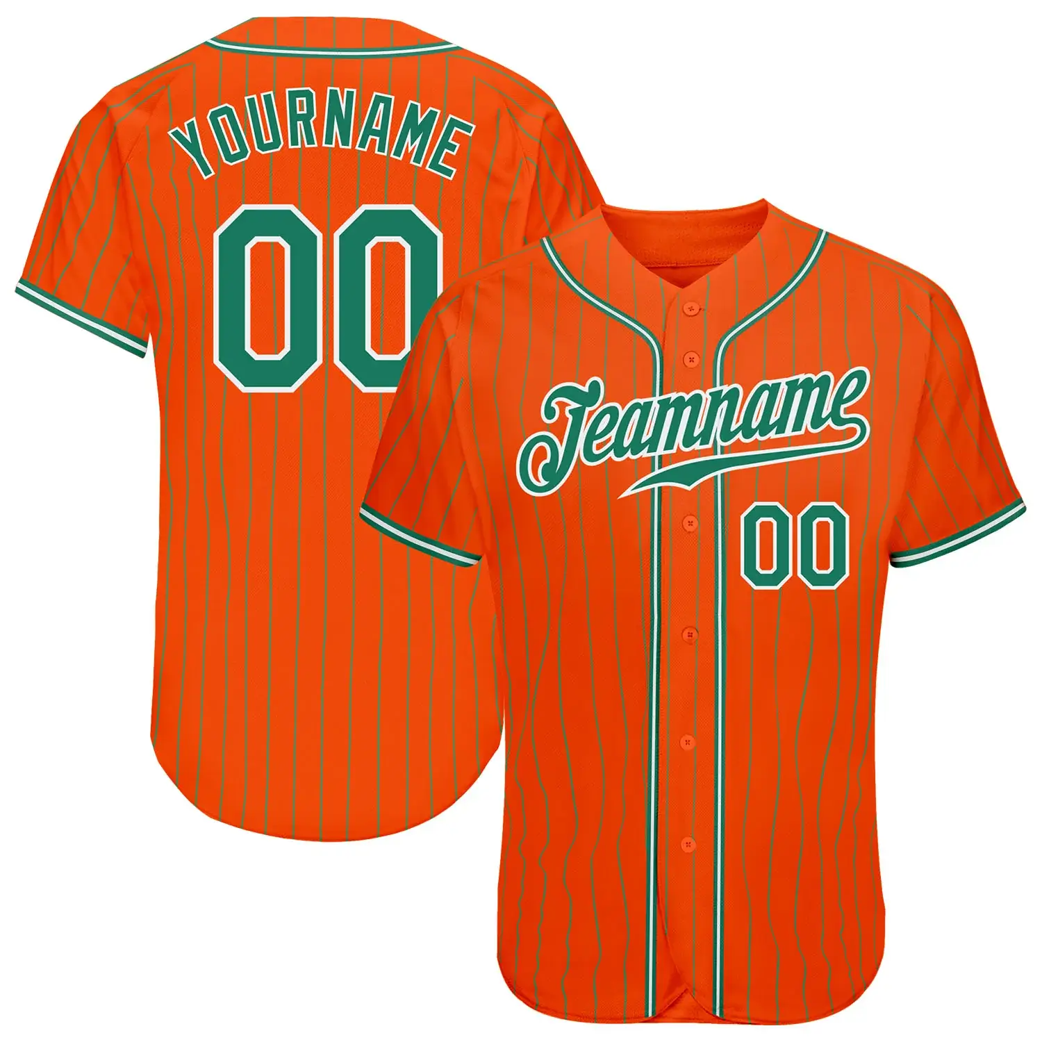 Custom Orange Pinstripe Baseball Jersey with Kelly Green-White