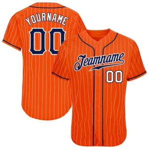 Custom Orange Pinstripe Baseball Jersey with Navy-White