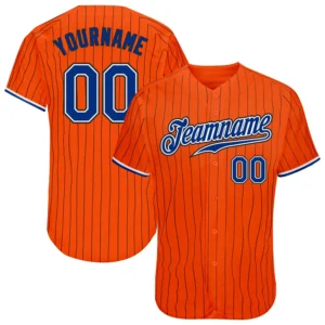 Custom Orange Pinstripe Baseball Jersey with Royal-Black