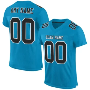 Custom Panther Blue Mesh Football Jersey with Black-White