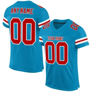 Custom Panther Blue Mesh Football Jersey with Red-White